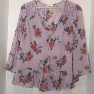Self Esteem Long Sleeve Sheer Purple Blouse